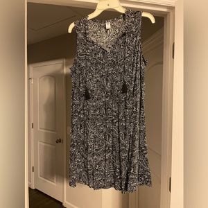 Black flowy dress with white Paisley design